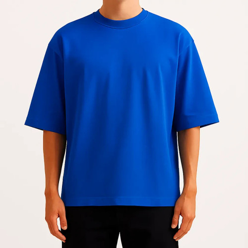 خرید تیشرت بیسیک مردانه نخ پنبه رنگ ابی کاربنی