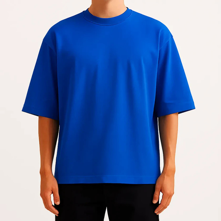 خرید تیشرت بیسیک مردانه نخ پنبه رنگ ابی کاربنی